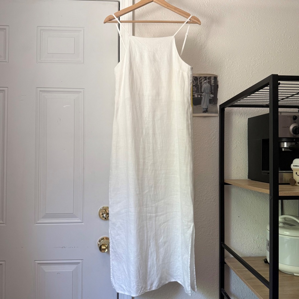 WHIMSY + ROW white linen square neck sleeveless midi dress‎